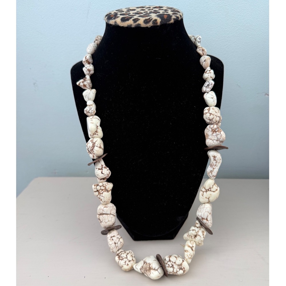 chunky white howlite nugget irregular stone dark disc spacer Necklace statement